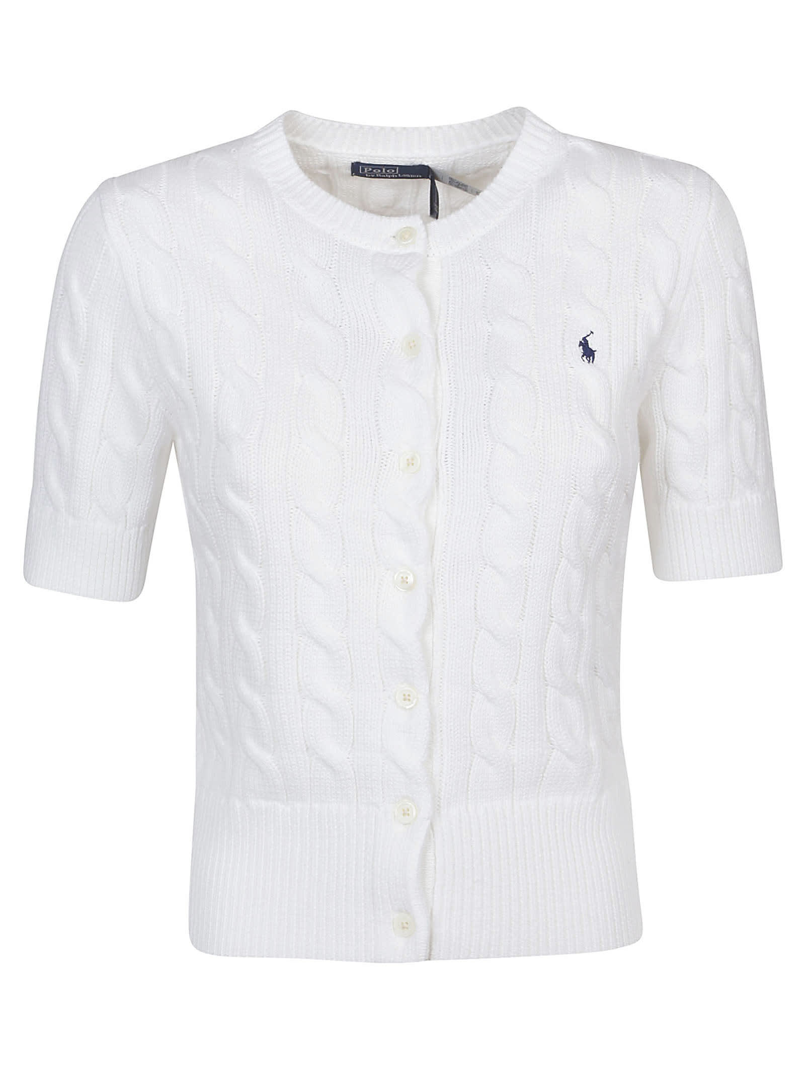 Shop Polo Ralph Lauren Short Sleeve Cardigan In White