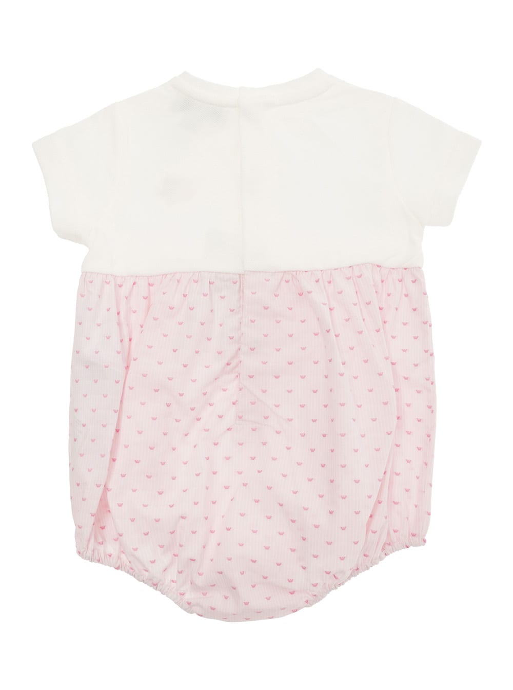 Shop Emporio Armani Pink And White Romper With Logo Print In Cotton Baby