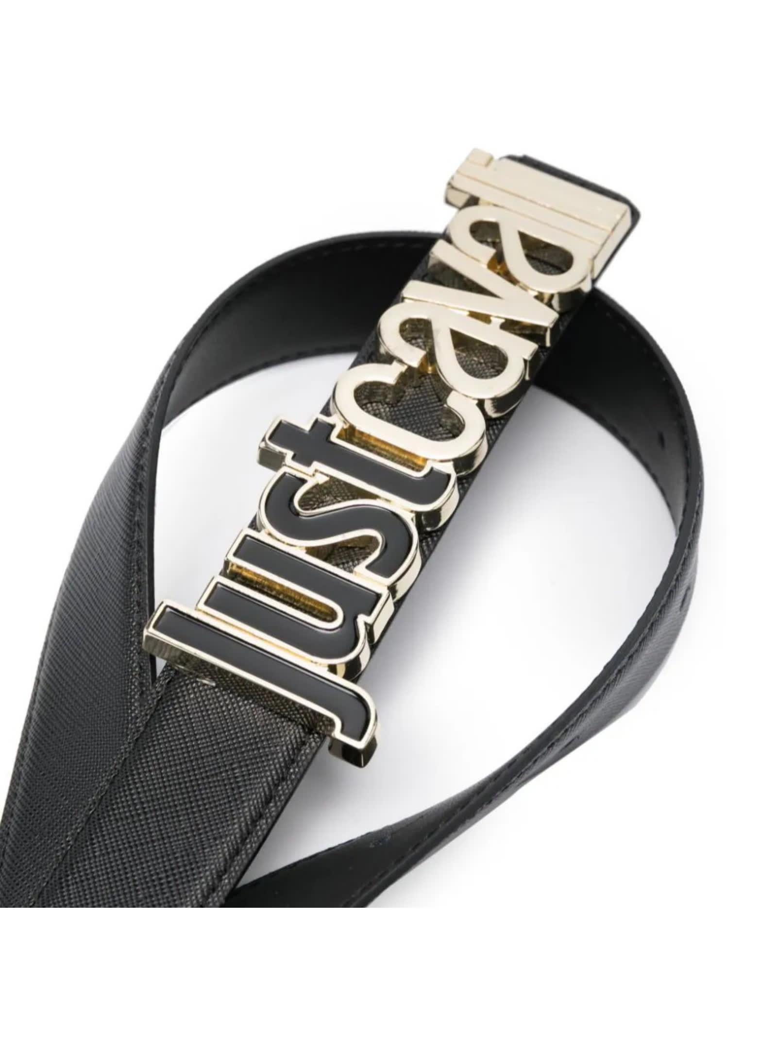 Just Cavalli Belt Patent Leather Metallic Detail In Black