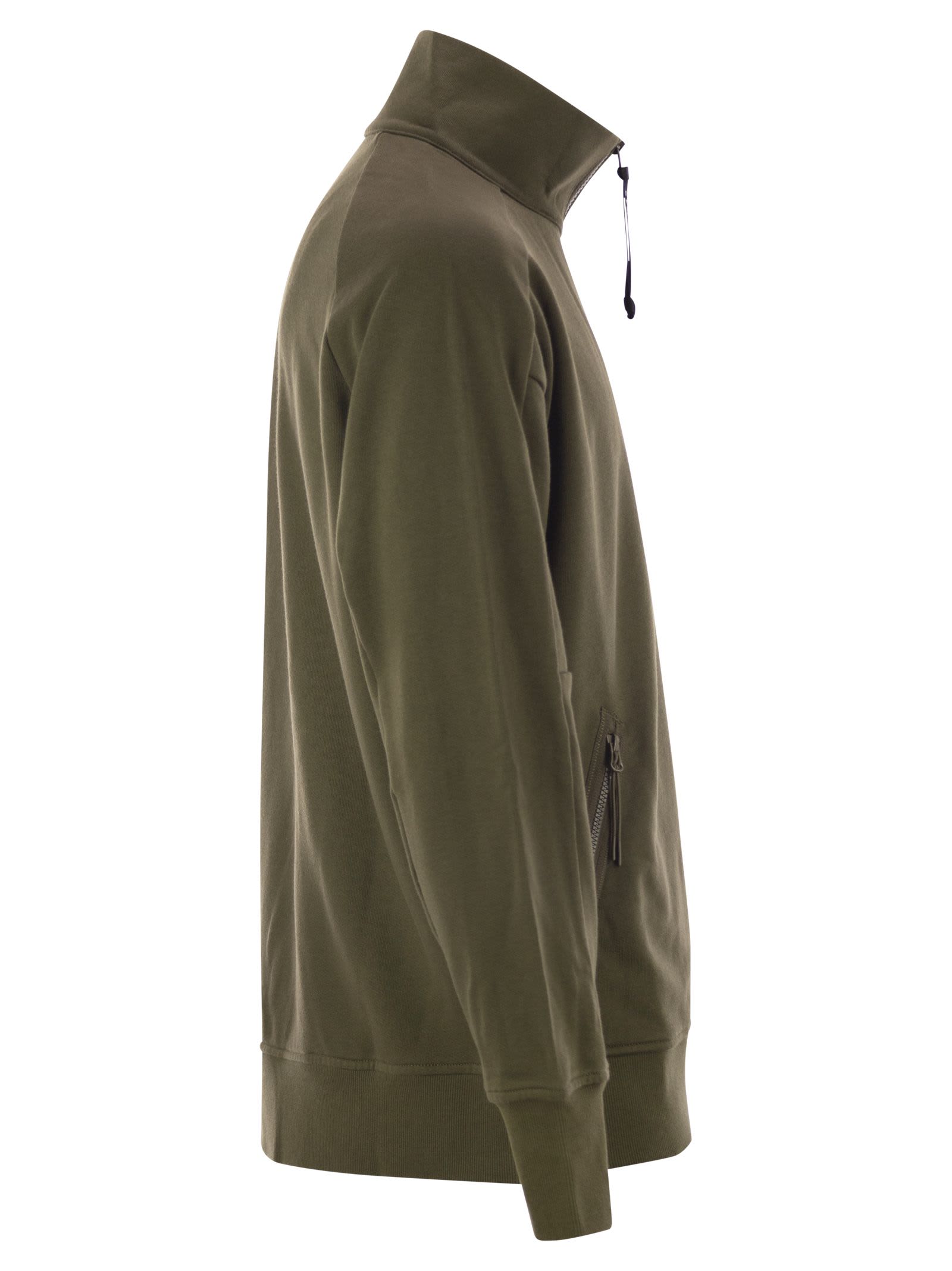 Shop C.p. Company Diagonal Raised Fleece Half Zipped Sweatshirt In Olive Green