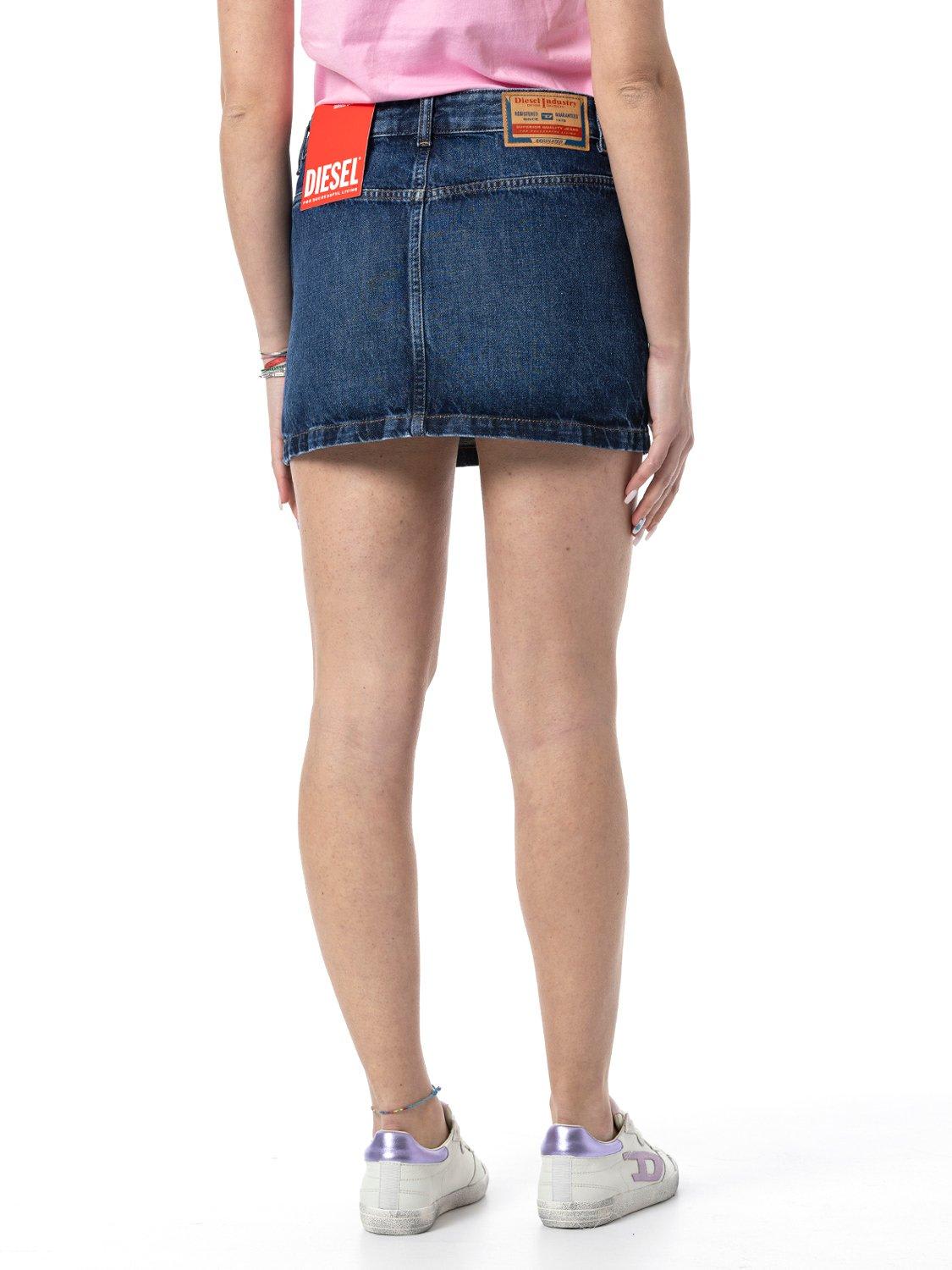 Diesel De-ron Whiskering Effect Denim Mini Skirt In Blue