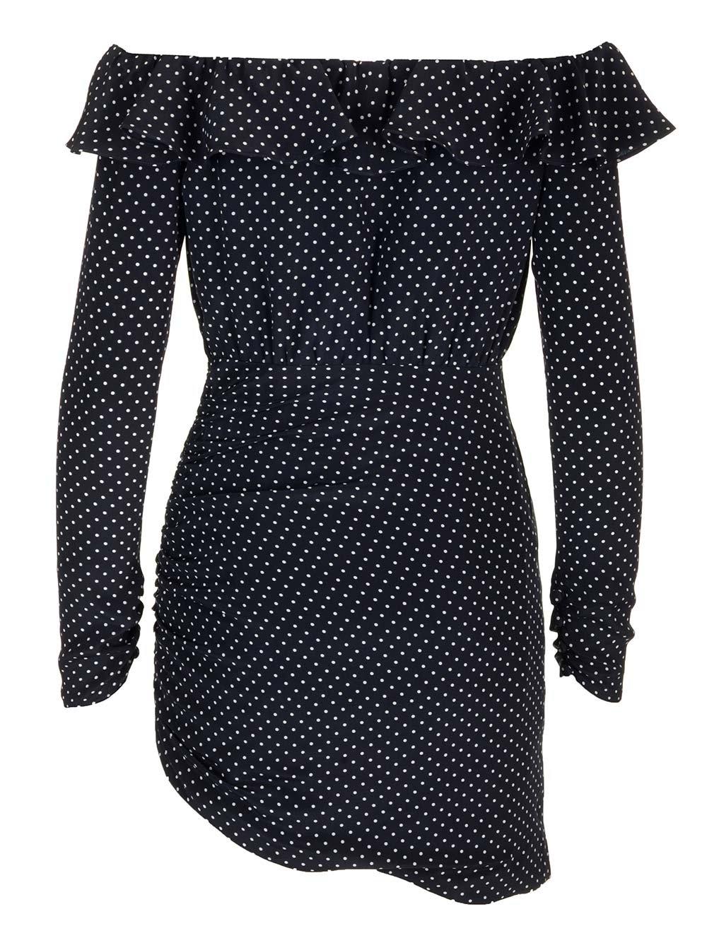 Shop Alessandra Rich Ruched Detail Polka Dot Printed Dress In Blue