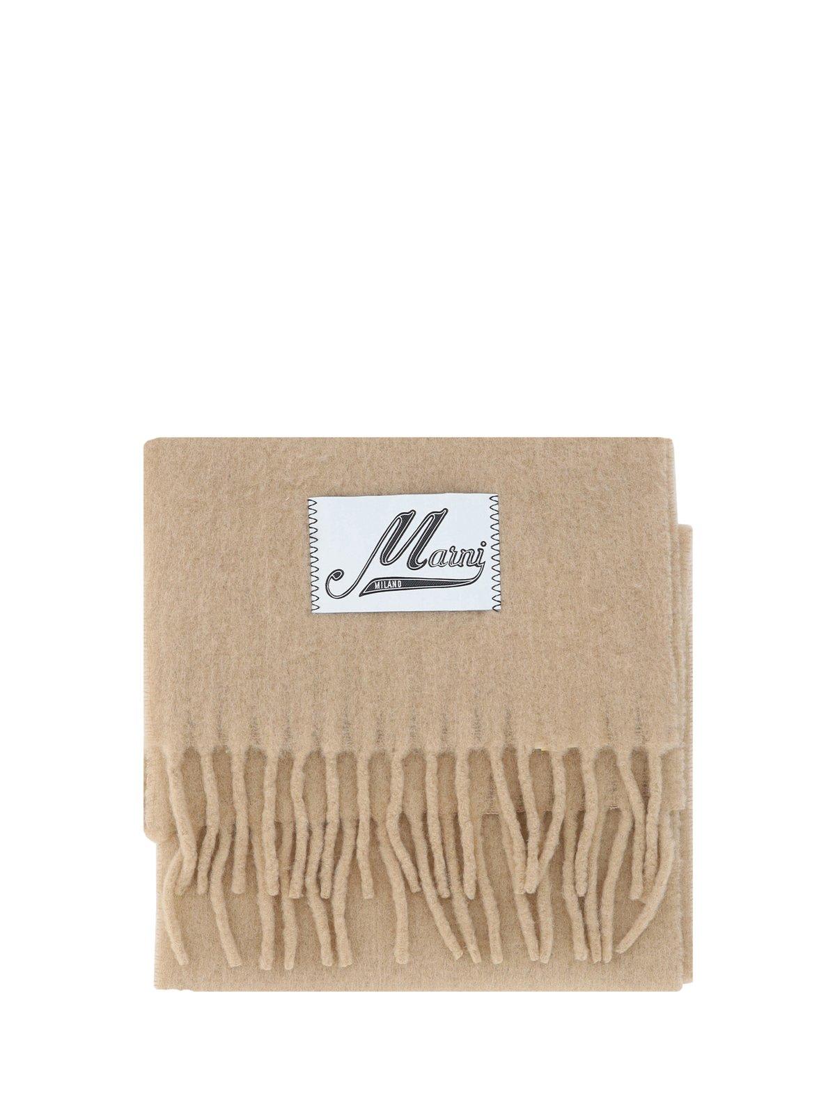 Shop Marni Logo Patch Fringed Scarf