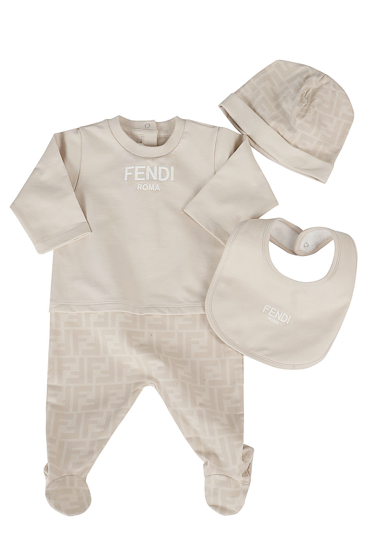 Fendi Kit Tutina Ff In Beige Baby