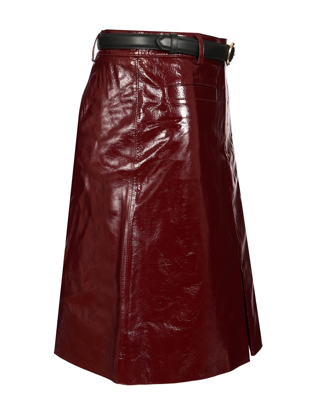 Self-portrait Belted Patent Leather Miniskirt In Red