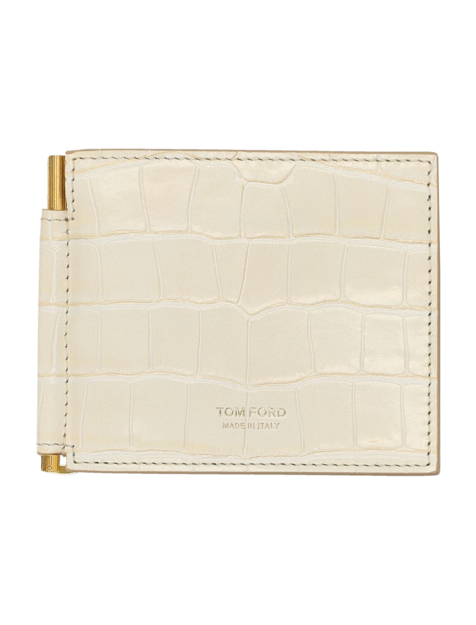 Shop Tom Ford Money Clip Cocco Print In Ivory