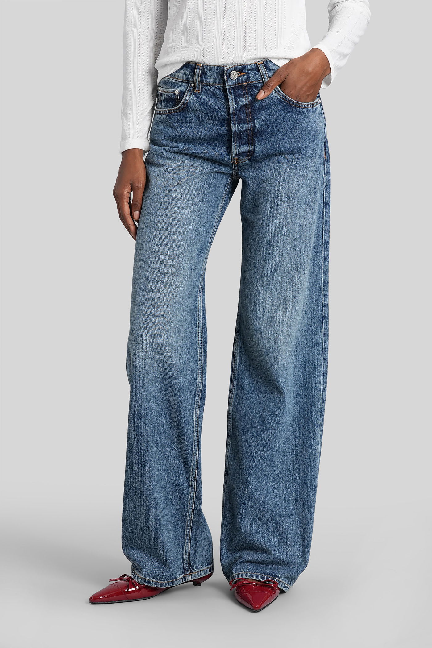 Anine Bing Hugh Jeans In Blue Denim In Blue