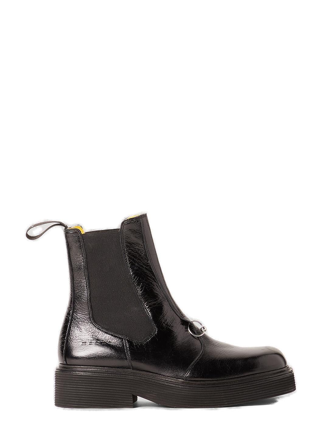 Shop Marni Logo-embossed Square-toe Chelsea Boots In Black