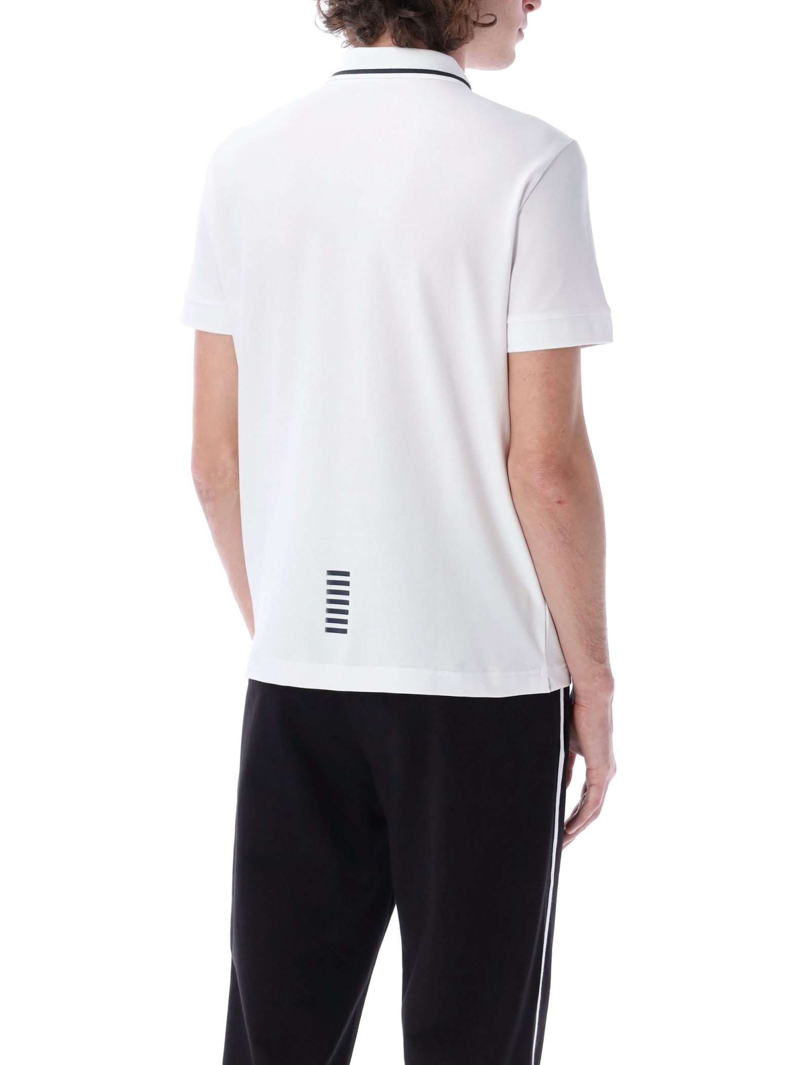 Ea7 Core Identity Stretch Piqué Polo Shirt In White