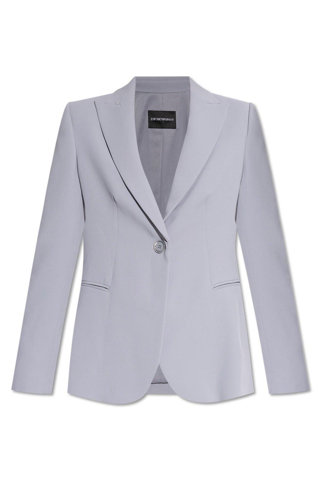 Shop Emporio Armani Blazer With Closed Lapels In Moon Grey