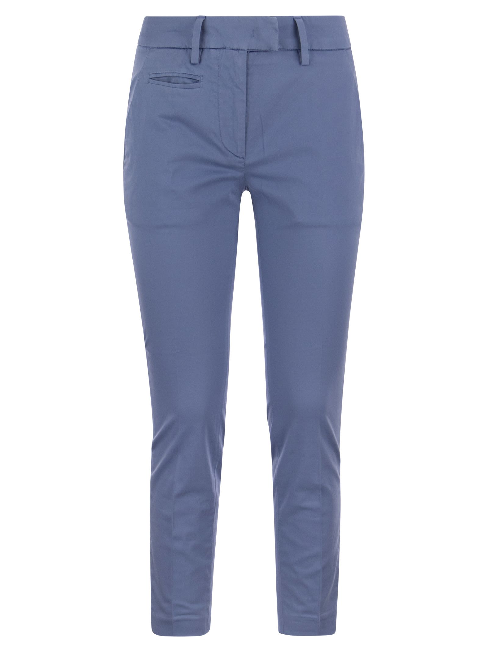 Shop Dondup Perfect - Slim-fit Cotton Gabardine Trousers In Light Blue