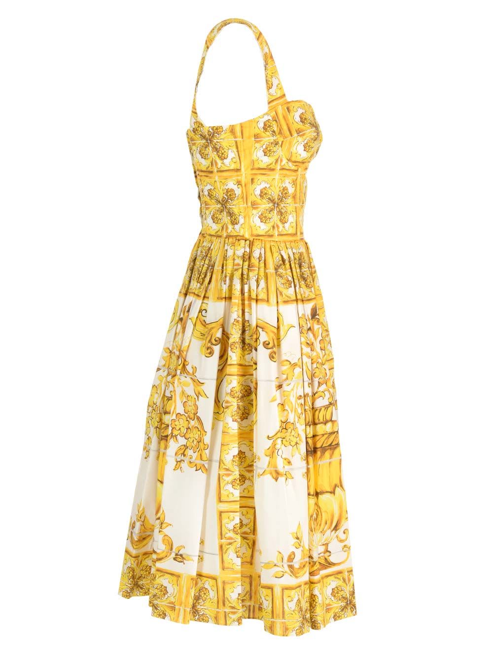 Shop Dolce & Gabbana Bustier Midi Dress In Yellow