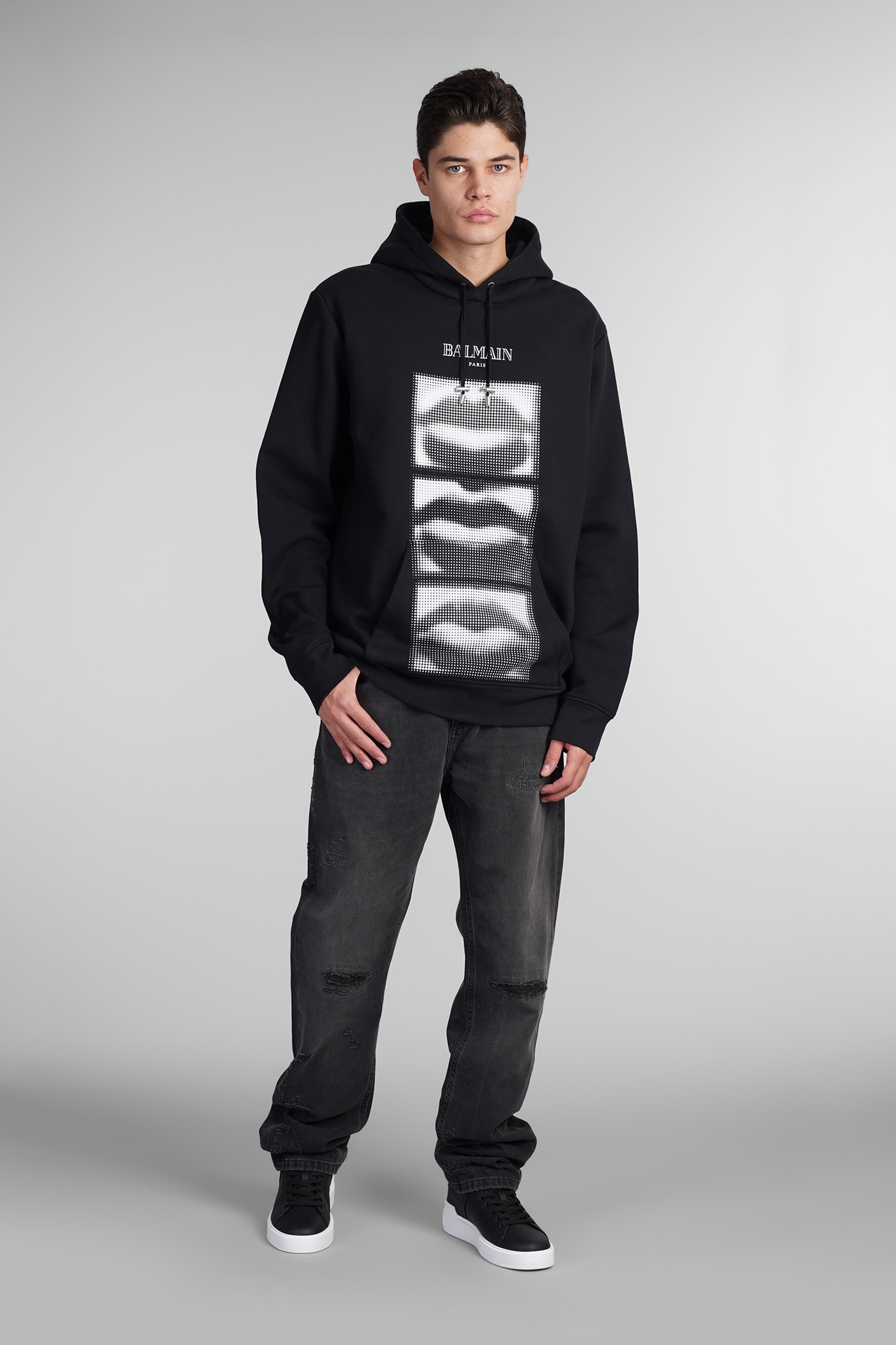 Shop Balmain Sweatshirt In Black Cotton