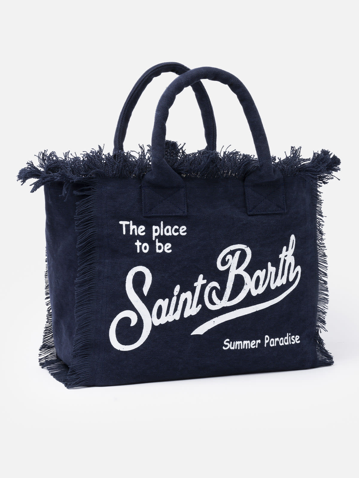 Shop Mc2 Saint Barth Navy Blue Cotton Canvas Vanity Tote Bag