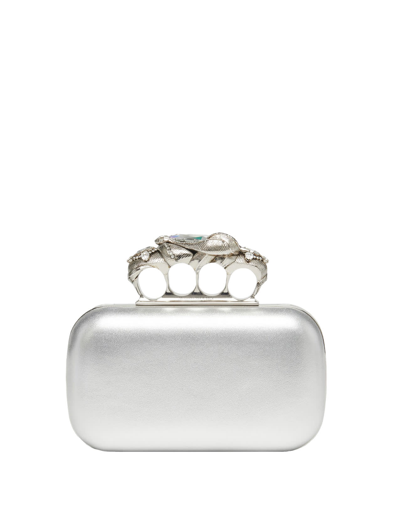 Shop Alexander Mcqueen The Knuckle Snake Clutch In Silver