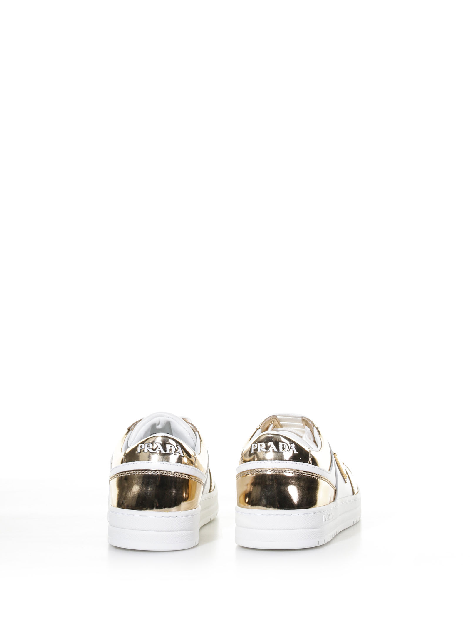 Shop Prada Downtown Sneakers In Metallic Leather In Bianco Platino