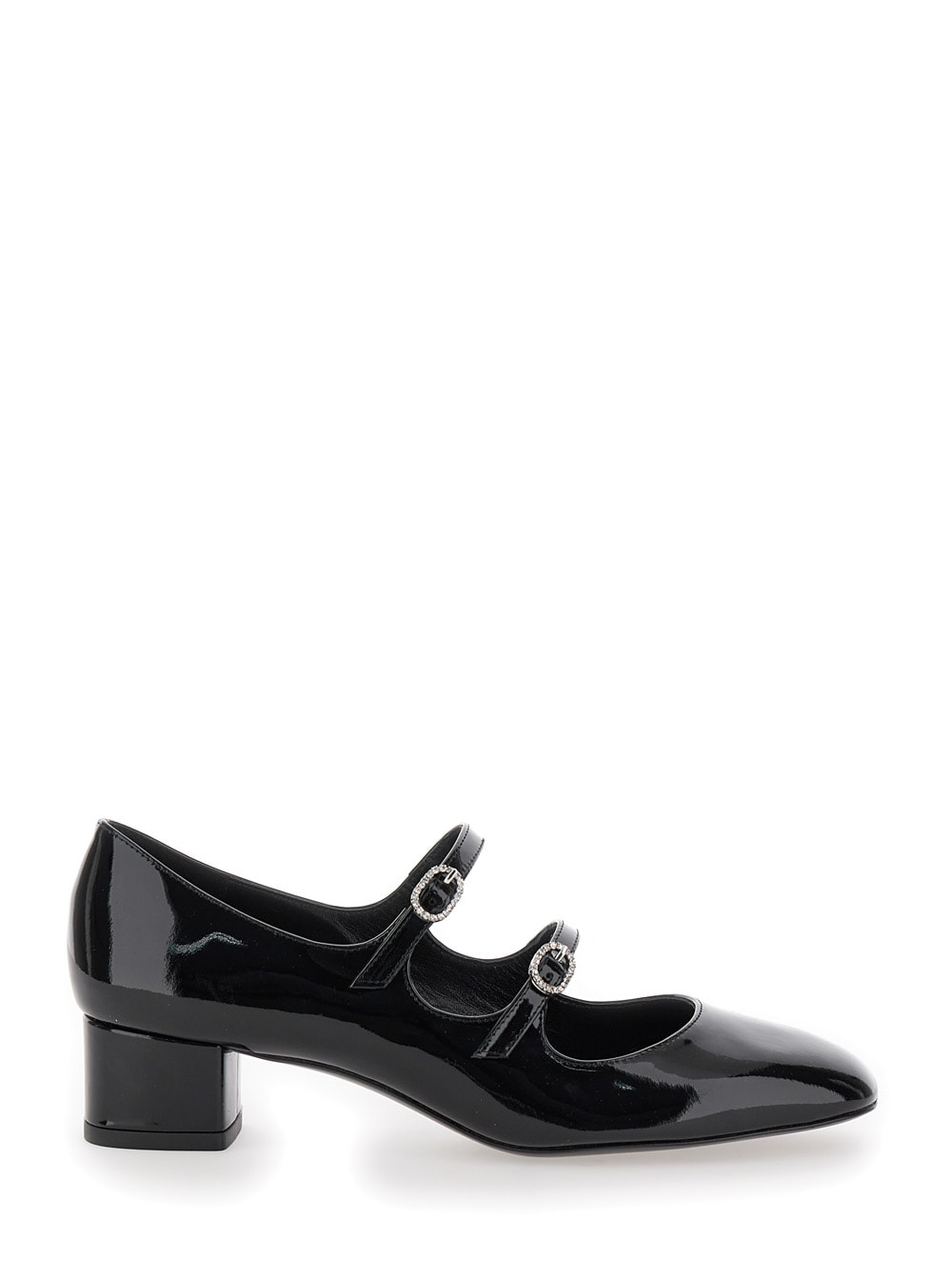 Shop Stuart Weitzman Claris Black Mary Jane With Rhinestones Buckles In Patent Leather Woman