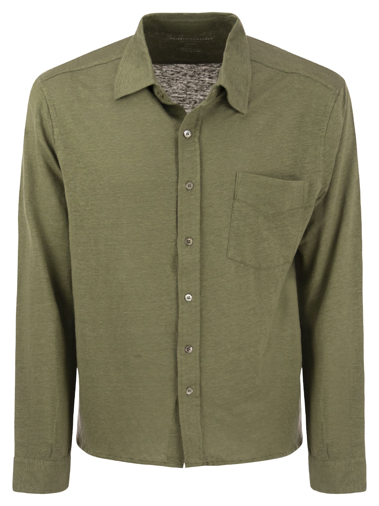 Shop Majestic Linen Long-sleeved Shirt In Khaki