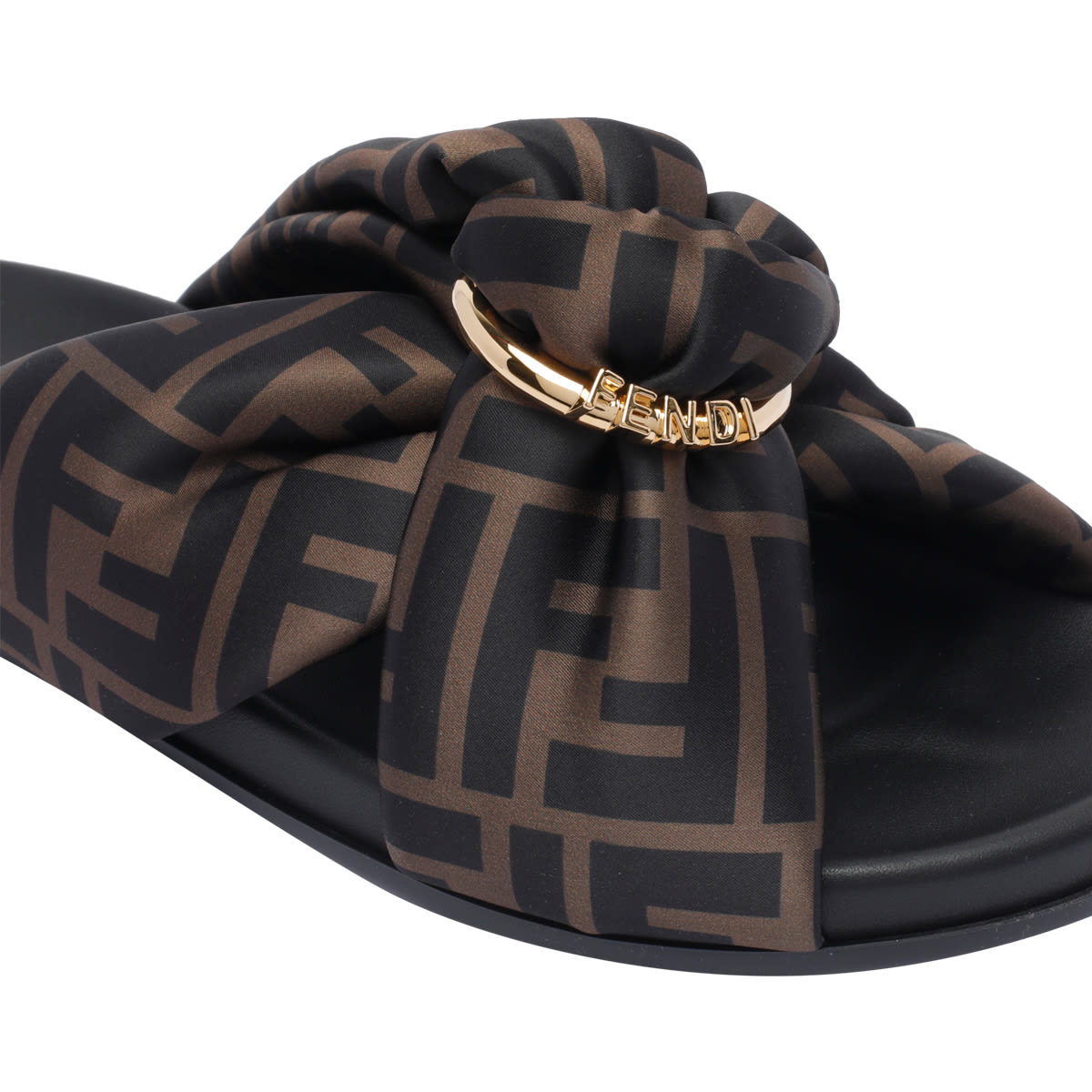 Fendi Feel Slides With Double-band And D-ring Buckle In Brown