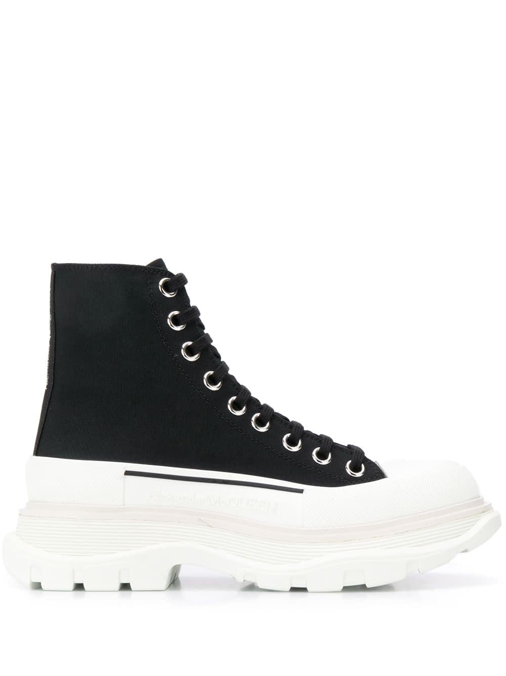 Shop Alexander Mcqueen Black And White Tread Slick Ankle Boots