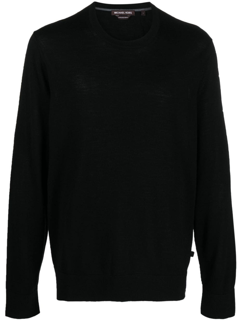 Michael Kors Wool Crew Neck Sweater With Ribbed Trim In Black