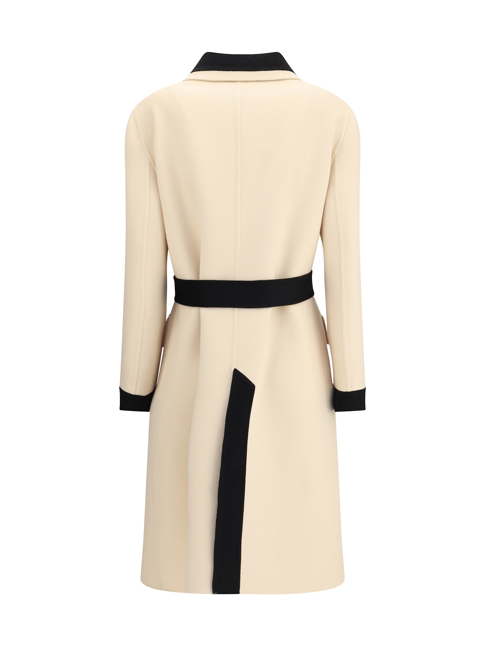 Valentino Belted Collar Coat With Contrasting Profiles And Pockets