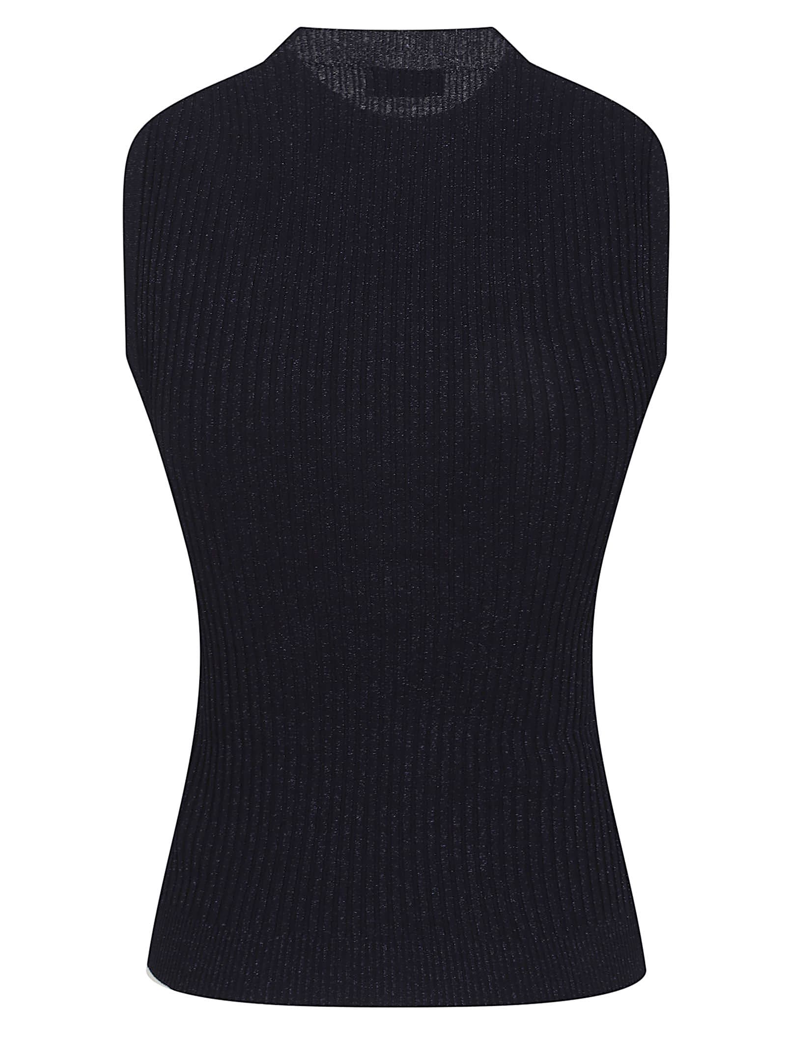 Peserico Textured Sleeveless Knit Top Shine In Black