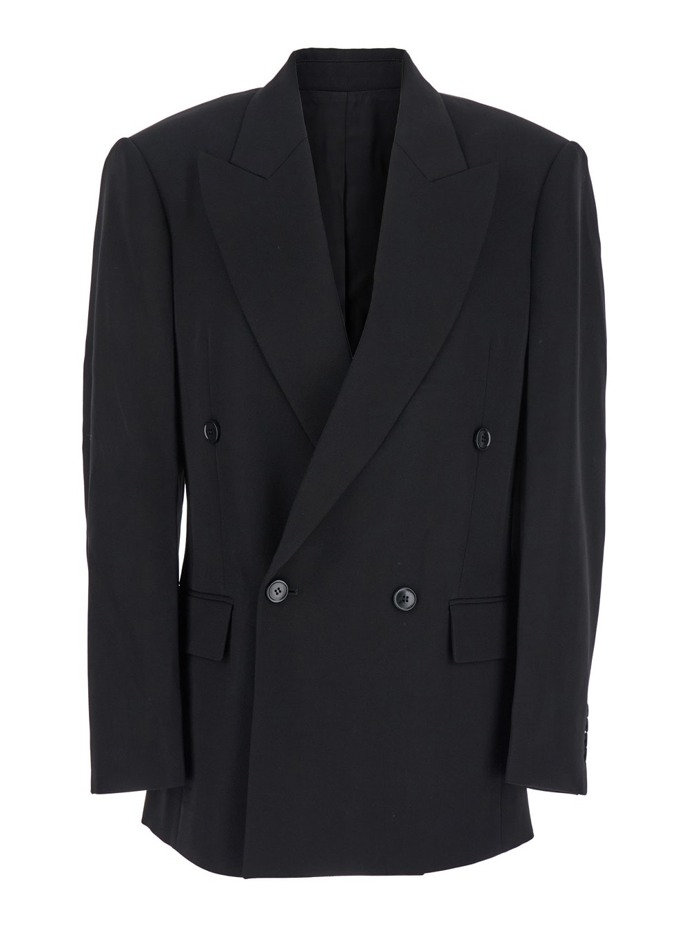 Phoebe Philo Black Double-breasted Jacket With Peak Revers In Wool Woman