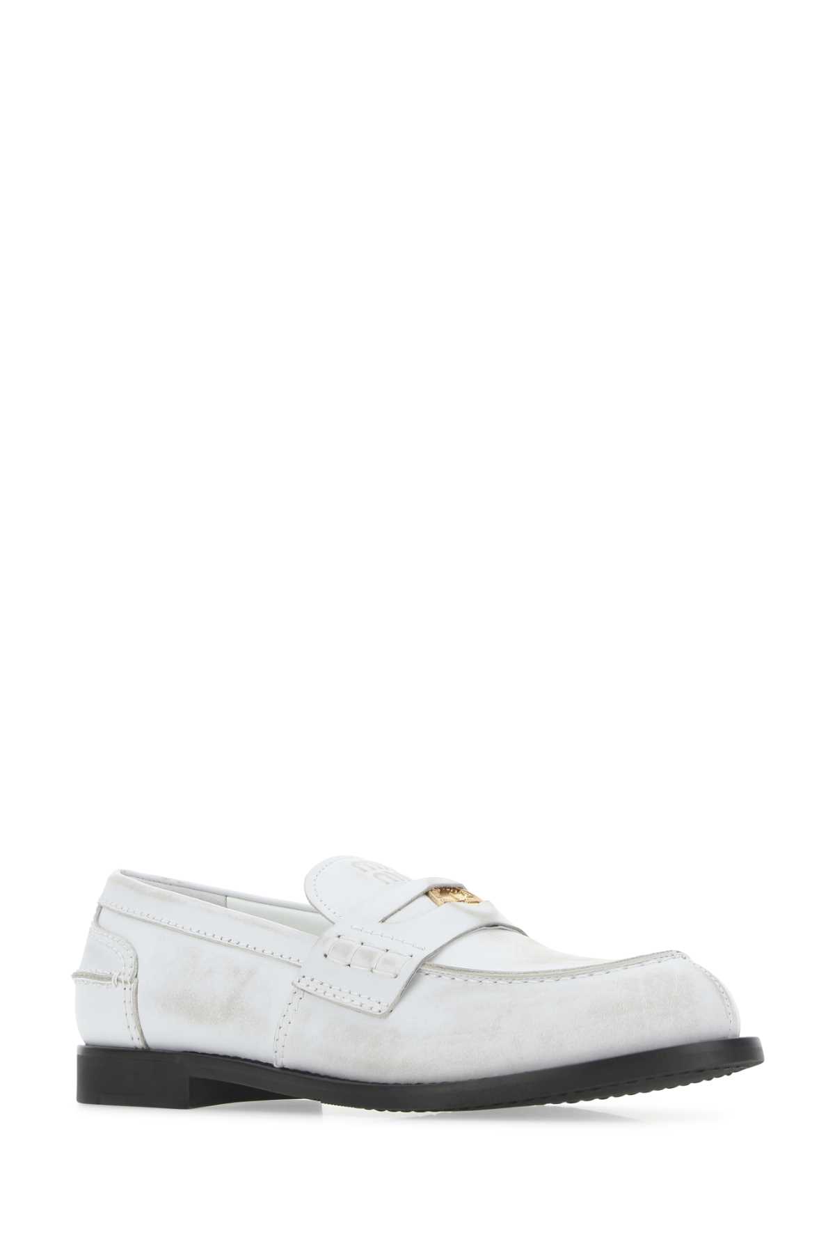 Shop Miu Miu White Leather Loafers