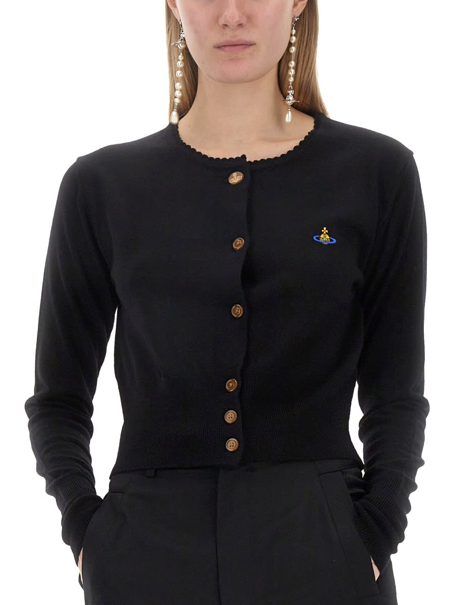 Vivienne Westwood Cropped Cardigan With Distinctive Buttons And Embroidered Emblem In Multi