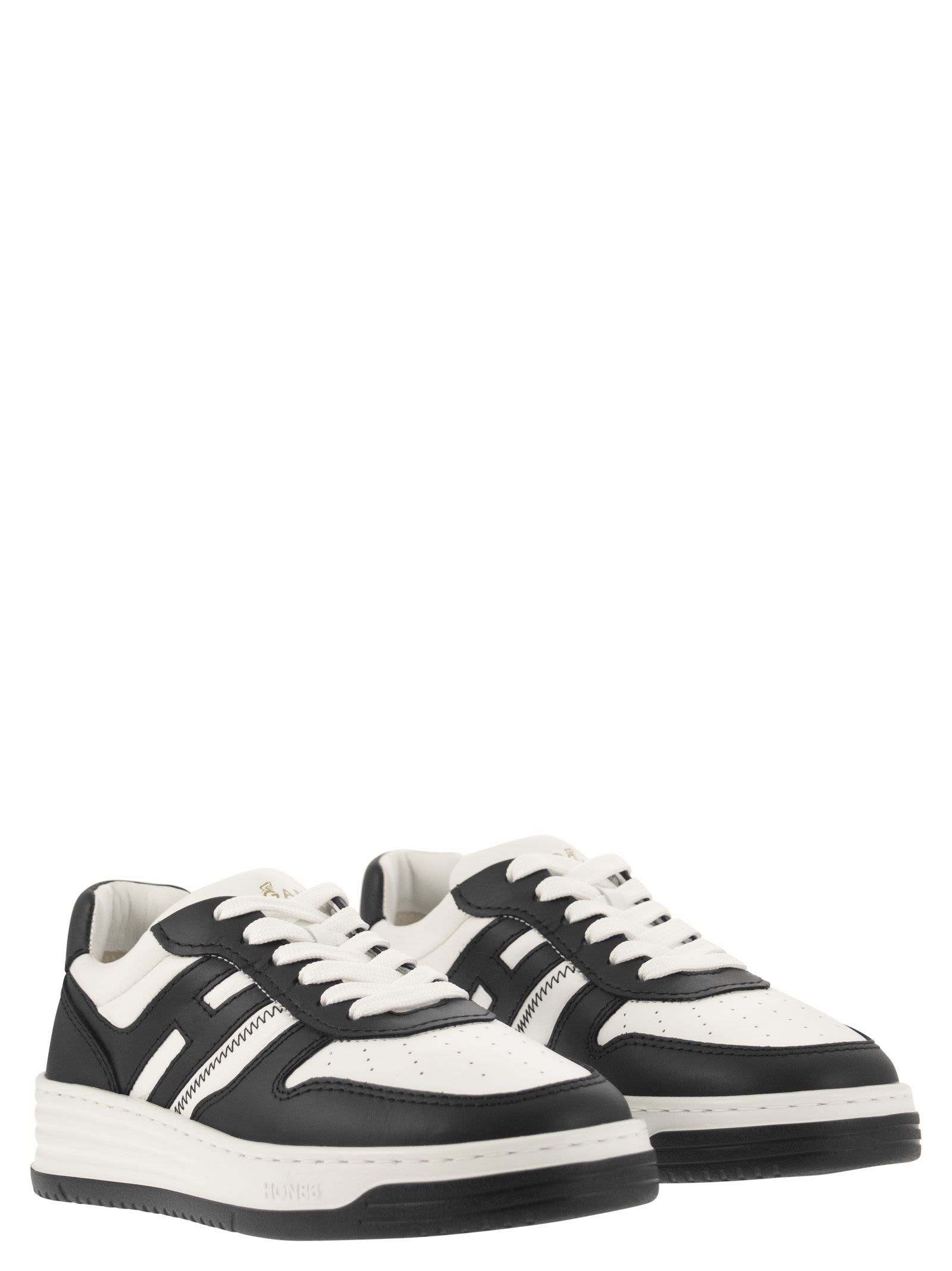 Hogan Two-tone Leather H630 Sneakers In White/black