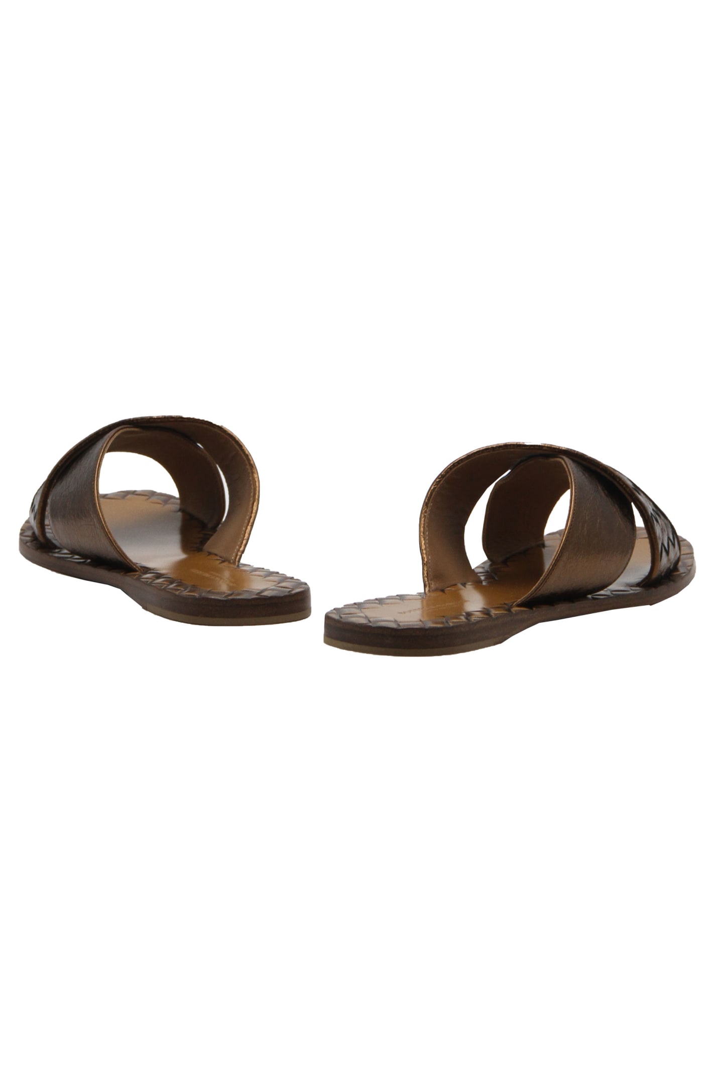 Bottega Veneta Leather Flat Sandals In Bronze