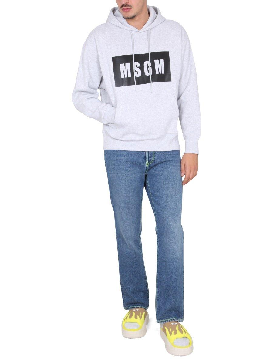 Shop Msgm Logo-printed Drawstring Hoodie In Grey Melange