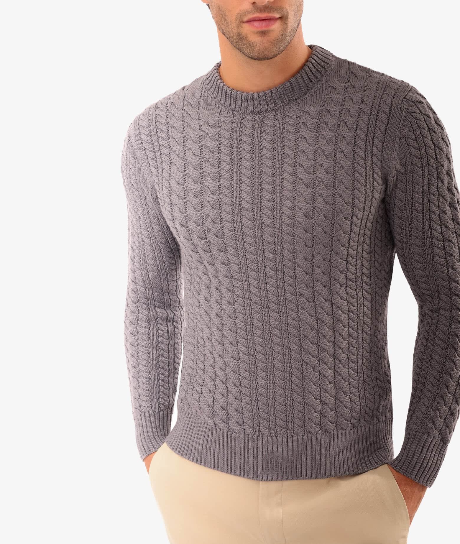 Larusmiani Cable Knit Sweater Col Du Pillon Sweater In Lightgray