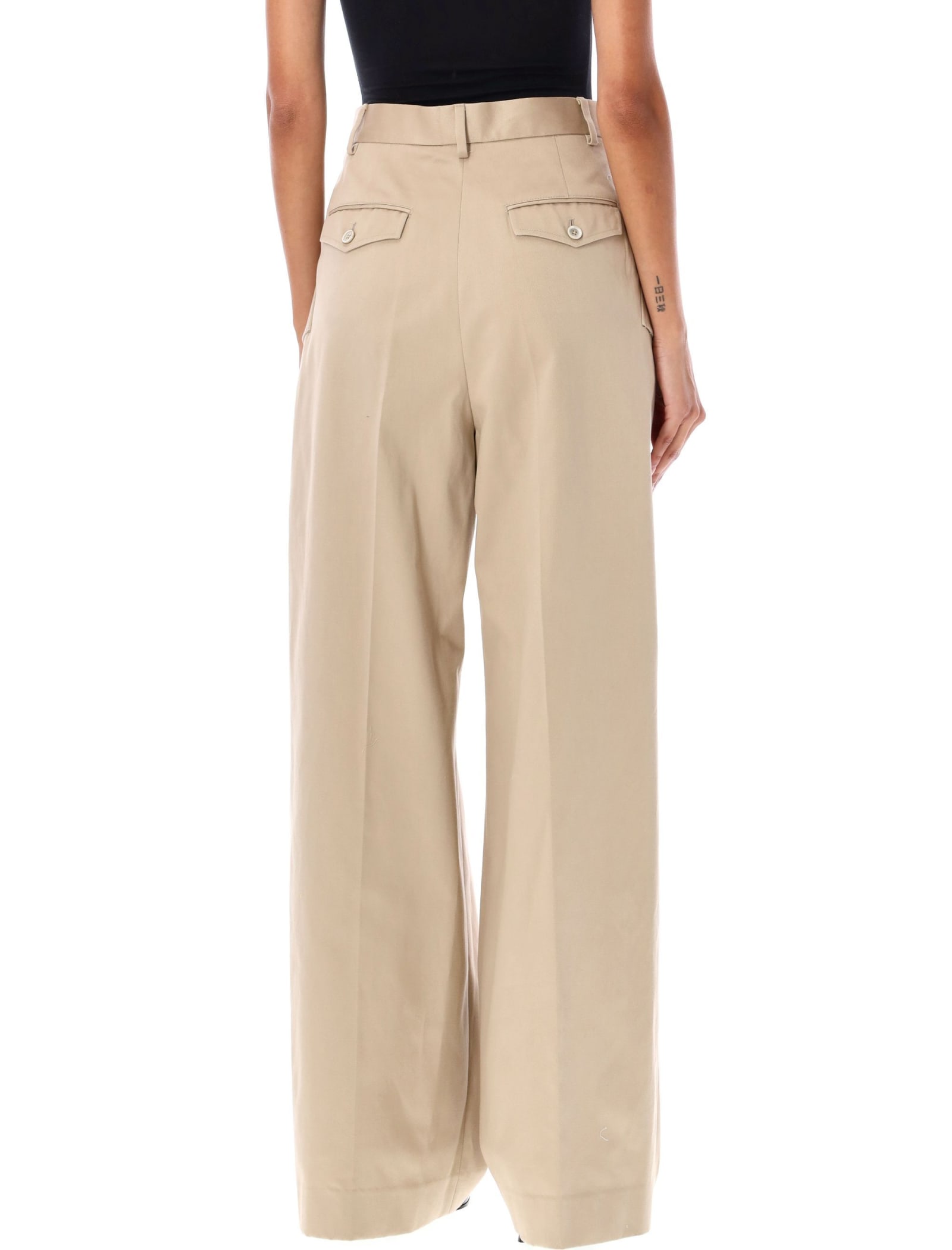 Shop Lanvin Flared Chino Pants In Beige