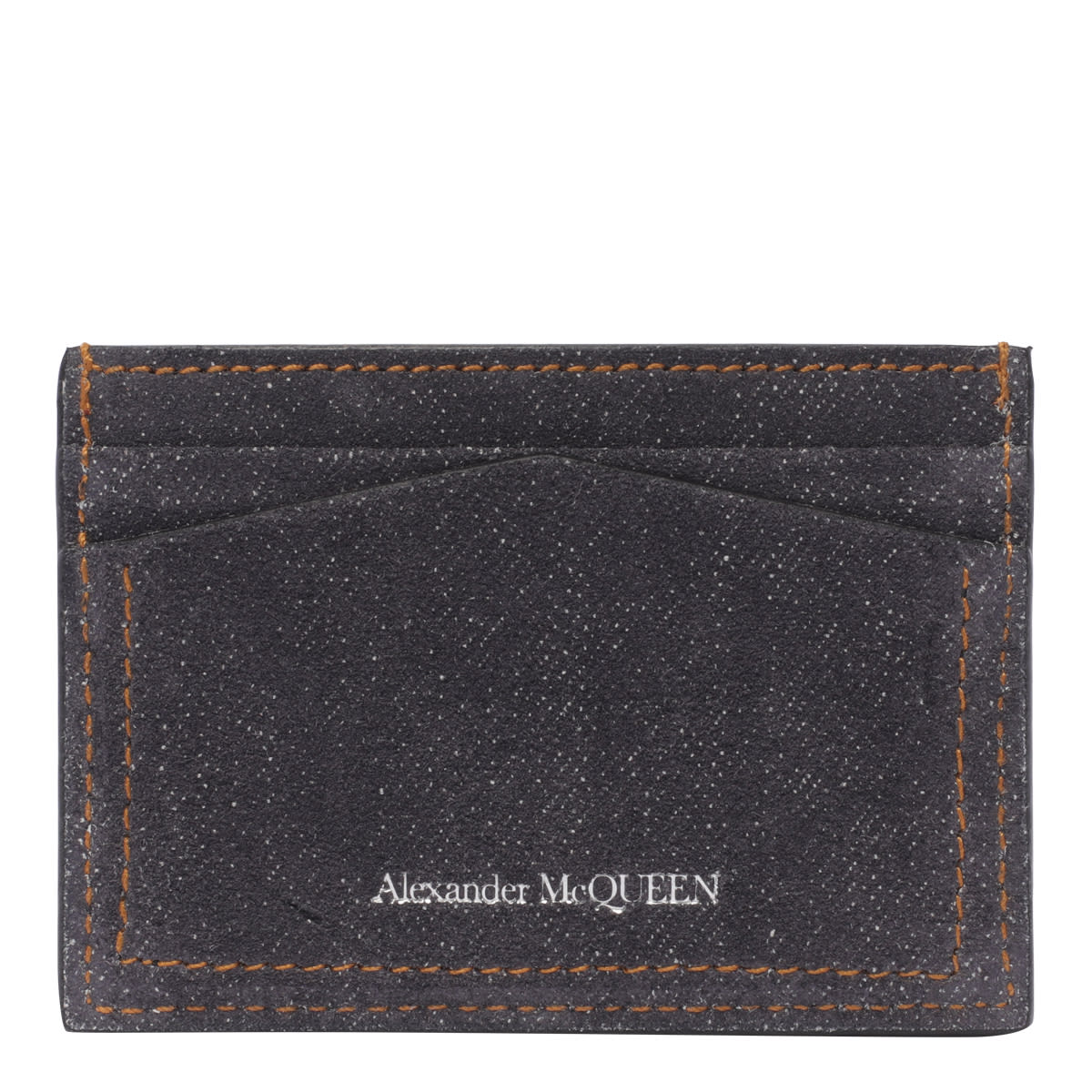 Shop Alexander Mcqueen Skull Denim Cardsholder In Denim Blue