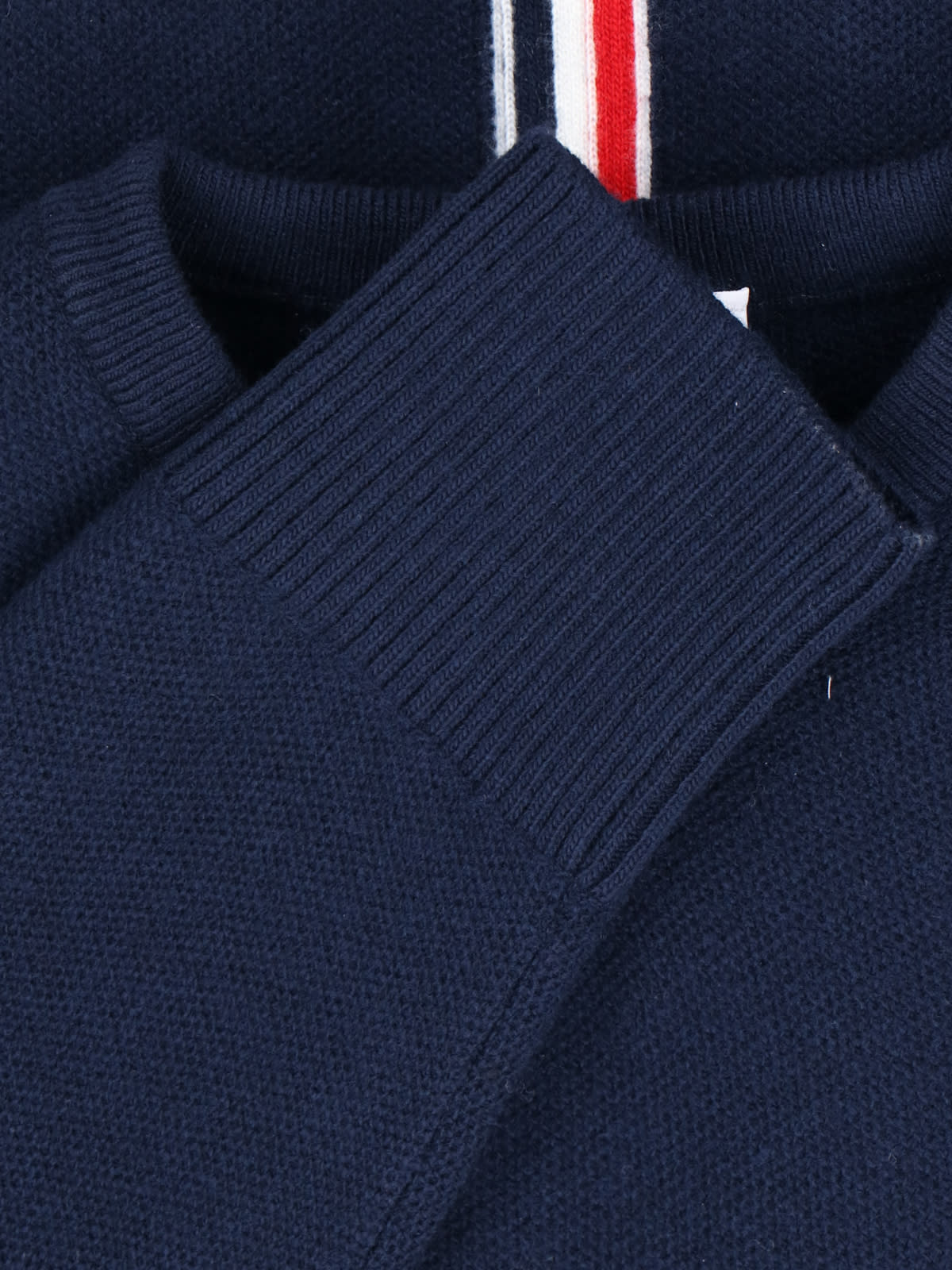 Shop Thom Browne Crewneck Sweater With Tricolor Band In Blue