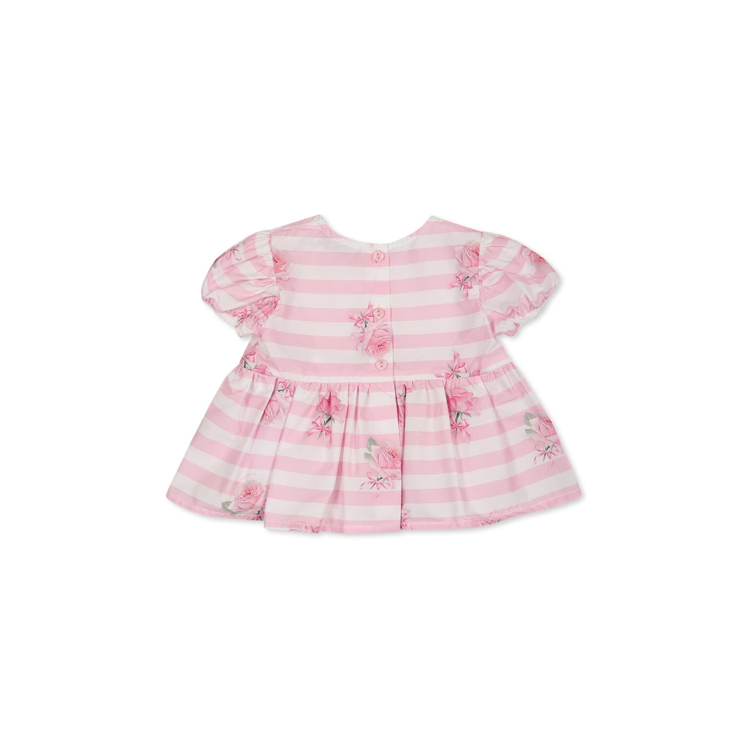 Monnalisa Pink Top For Baby Girl With Rose Print In Pink