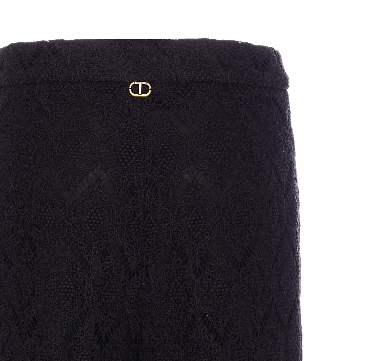 Shop Twinset Wide Leg Macrame Pants In Black