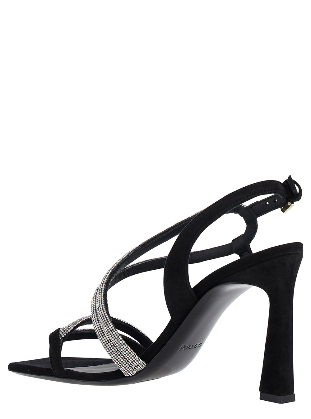 Shop Pollini Bling Bling Black Sandals With Rhinestone Detail In Suede Woman