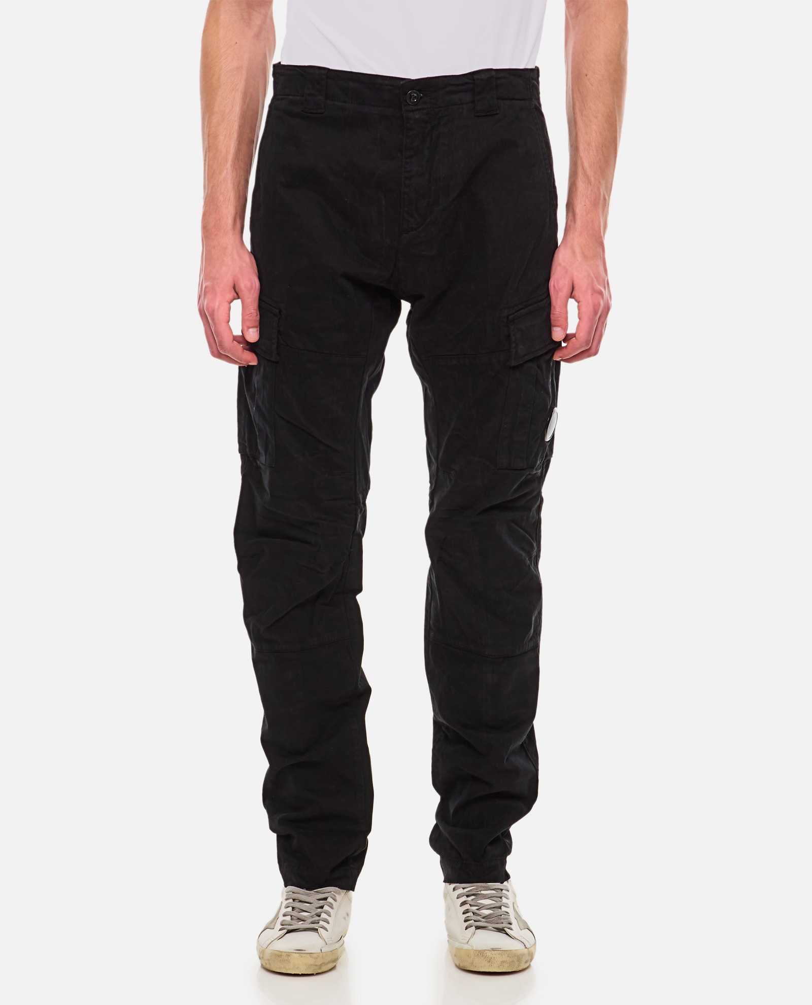 Shop C.p. Company Stretch Sateen Ergonomic Lens Double Cargo Pants In Black