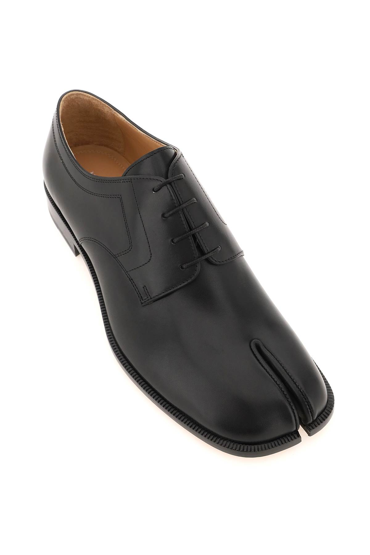 Maison Margiela Tabi Brushed Leather Lace-up Shoes In Black