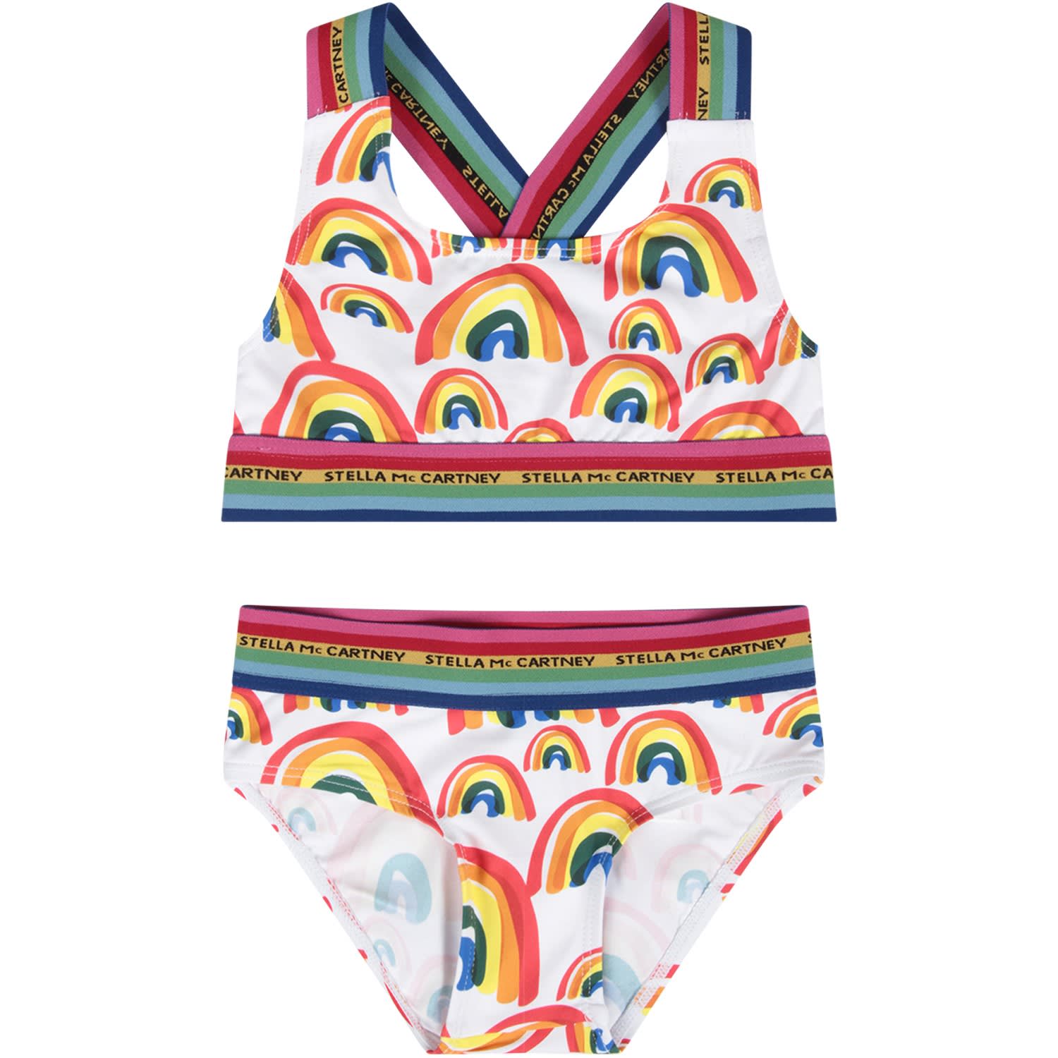 Stella Mccartney Kids' White Girl Bikini With Colorful Rainbows | ModeSens