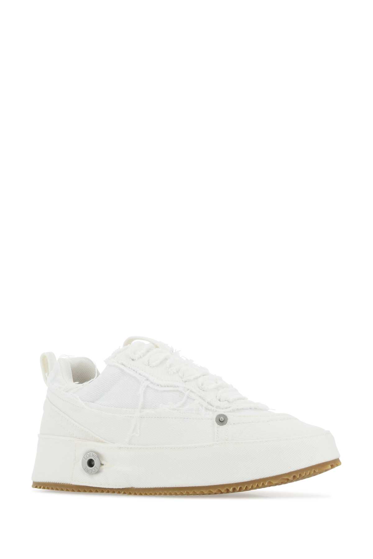 Shop Loewe White Denim Deconstructed Sneakers In Softwhite