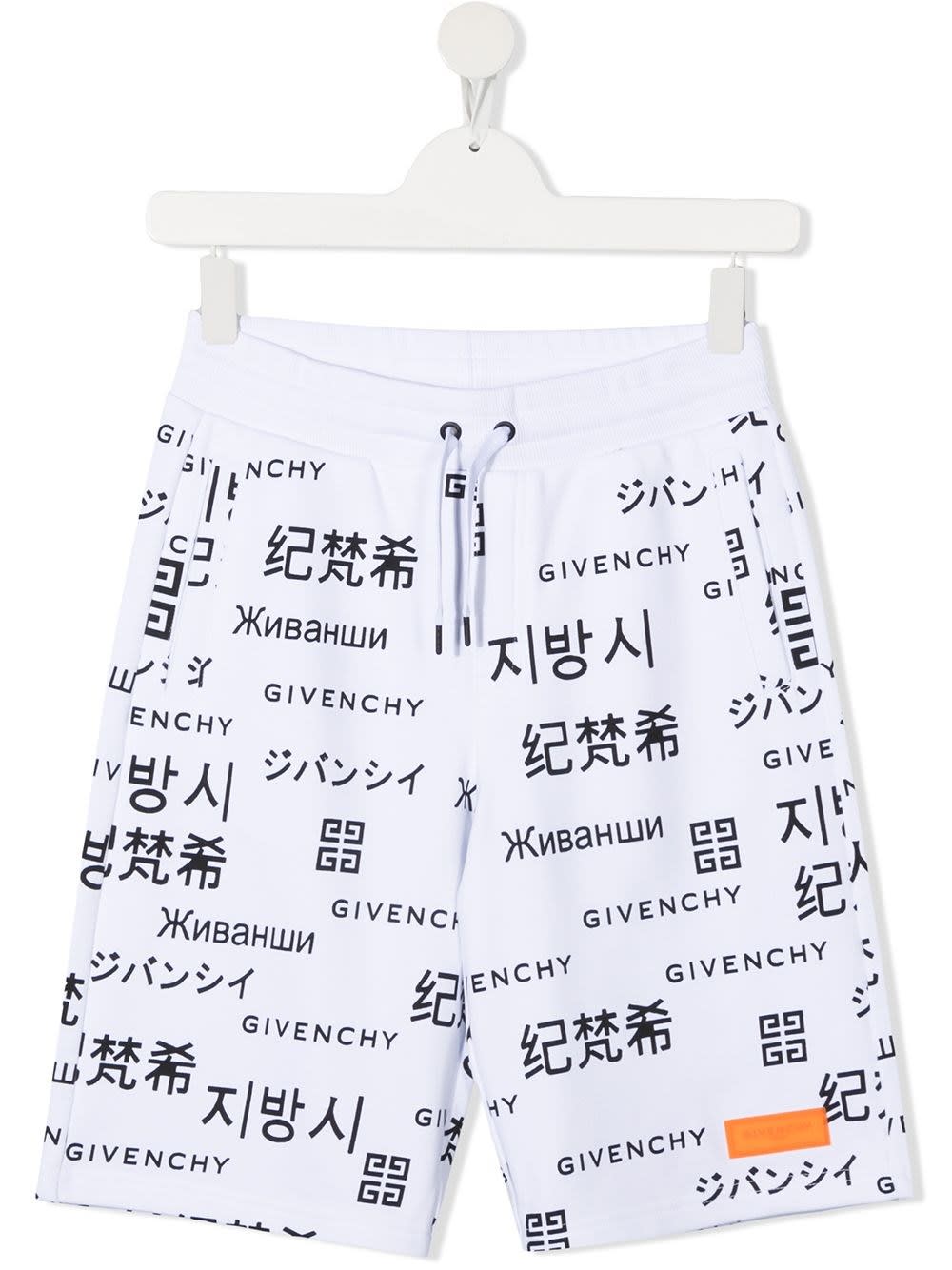 GIVENCHY WHITE COTTON BERMUDA SHORTS WITH ALLOVER PRINT,11815390