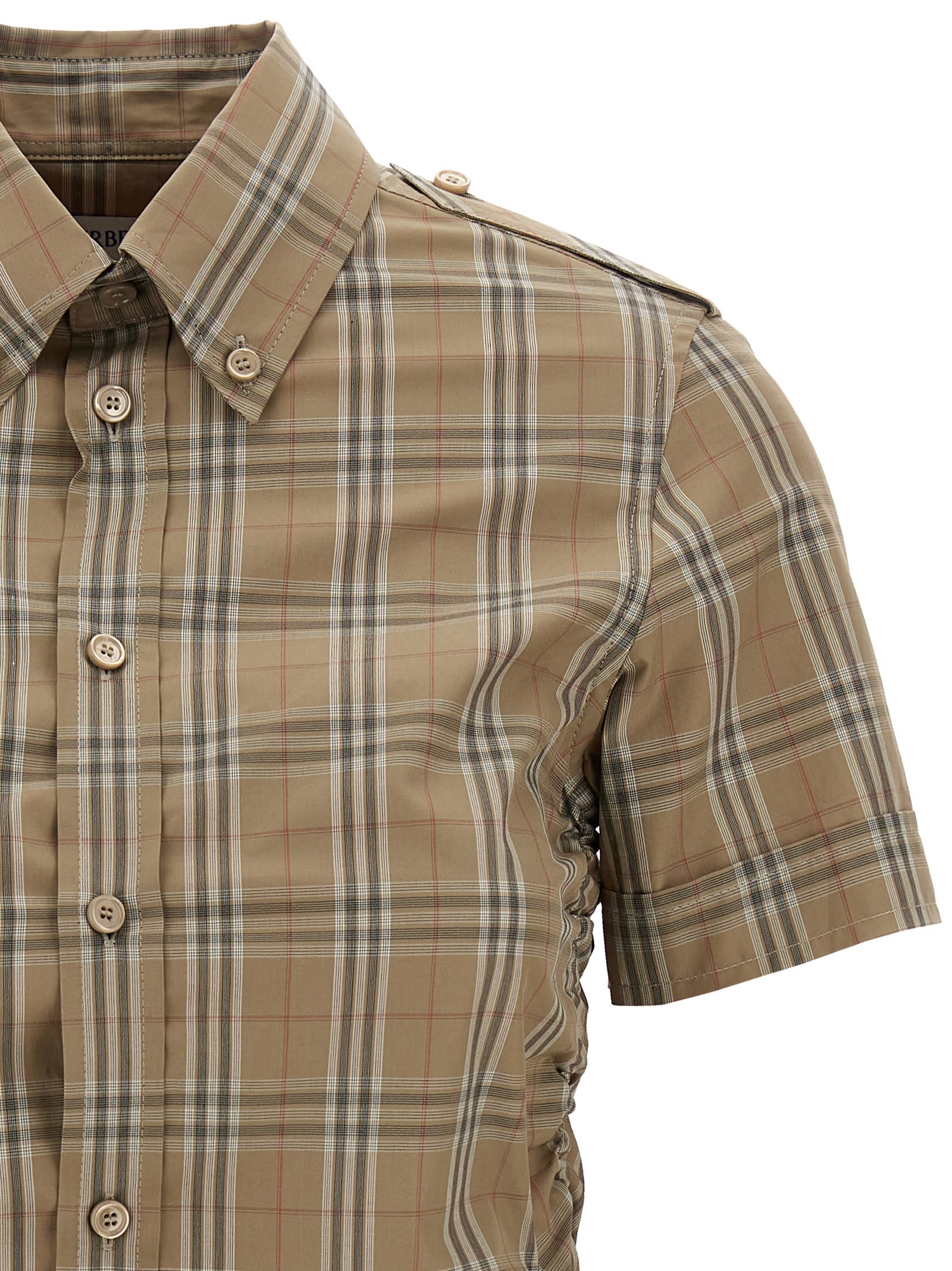 Burberry Check Shirt With Short Sleeves And Adjustable Side Ties In Multicolor