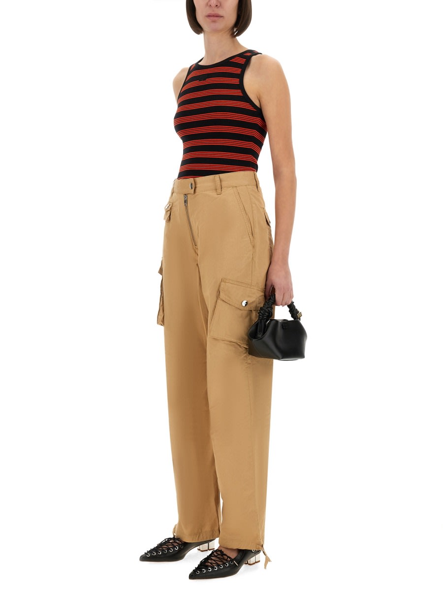 Ganni Red Striped Soft Cotton Rib Tank Top
