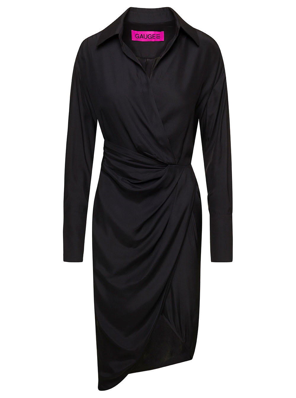 Shop Gauge81 Black Gathered-front Shirt Dress Woman