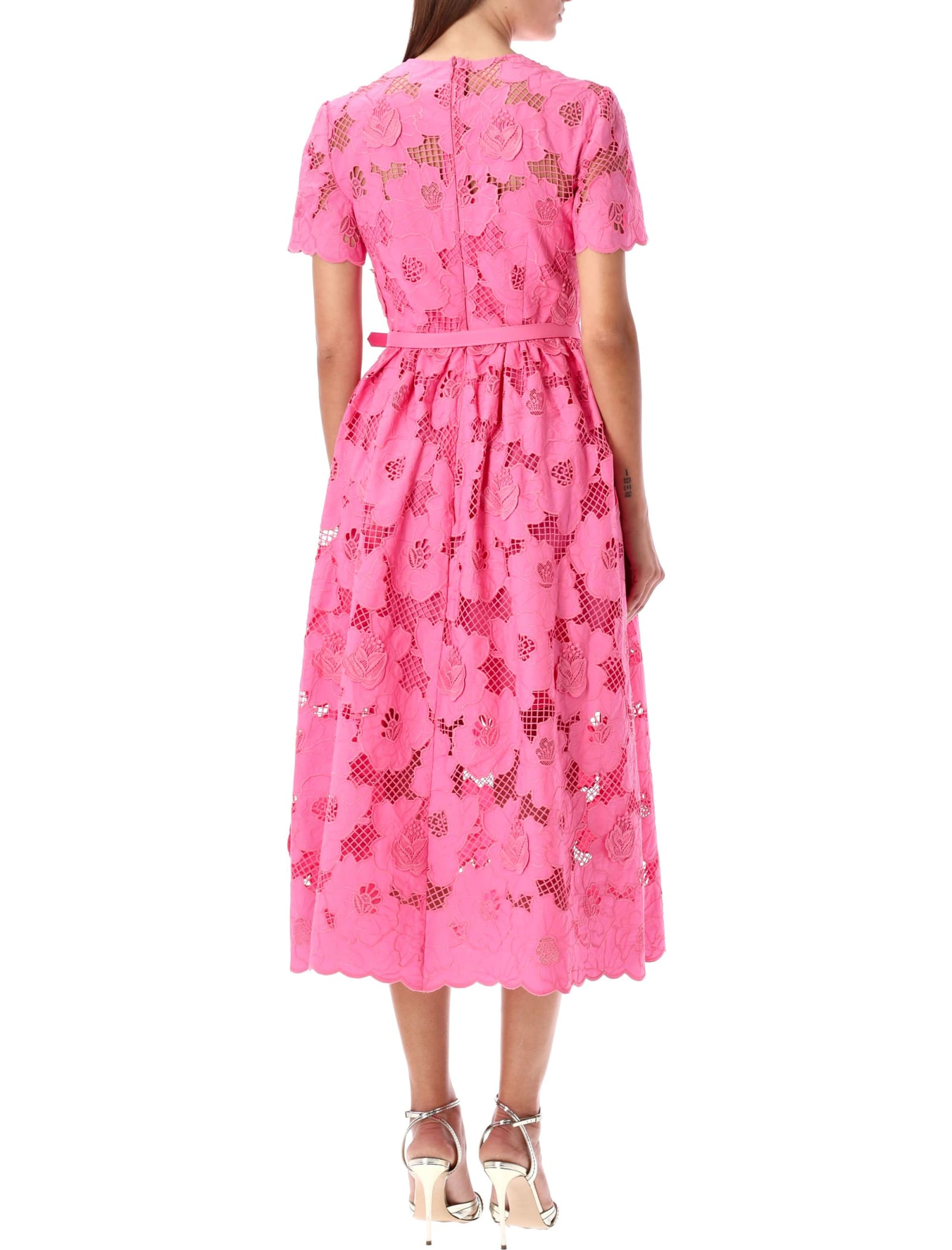 Shop Self-portrait Lace Midi Dress In Pink