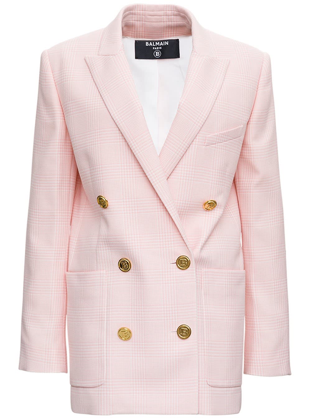 Balmain Double-breasted Pink Cotton Check Blazer
